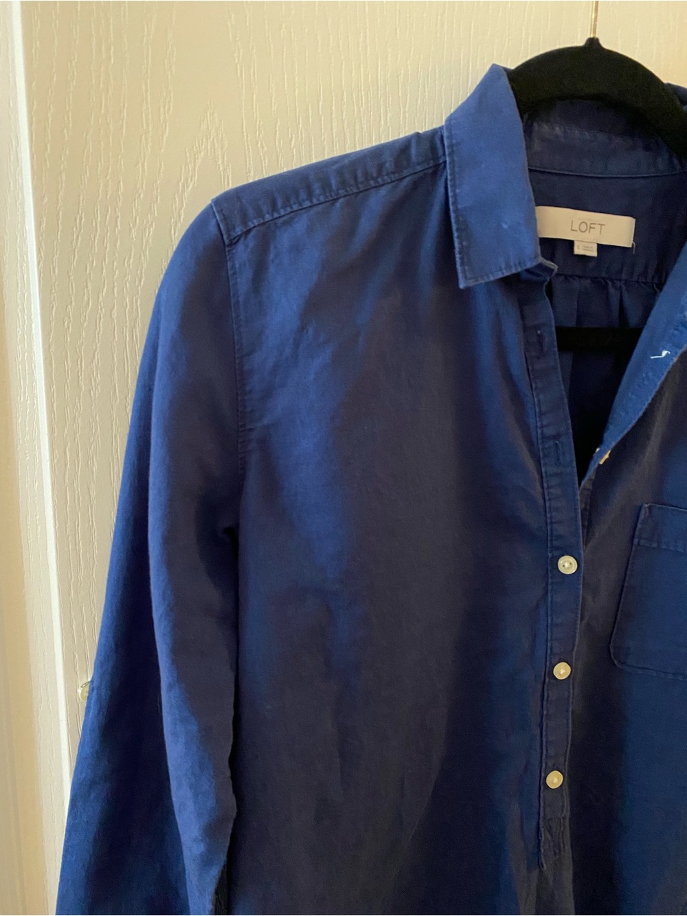 LOFT Cotton-Linen Blend 1/2 Button Down Collared Blouse in Blue - S - Picture 3 of 10
